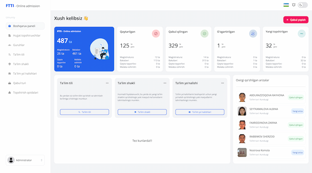 FFT CRM – Farmatsevtika instituti qabul jarayonini boshqaruvchi tizim